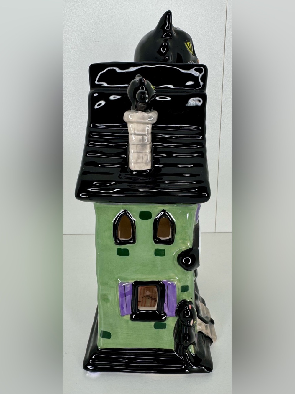Blue Sky Halloween Black Cat Adoption Spooky Haunted House Tea Light Holder NWT - Picture 6 of 12